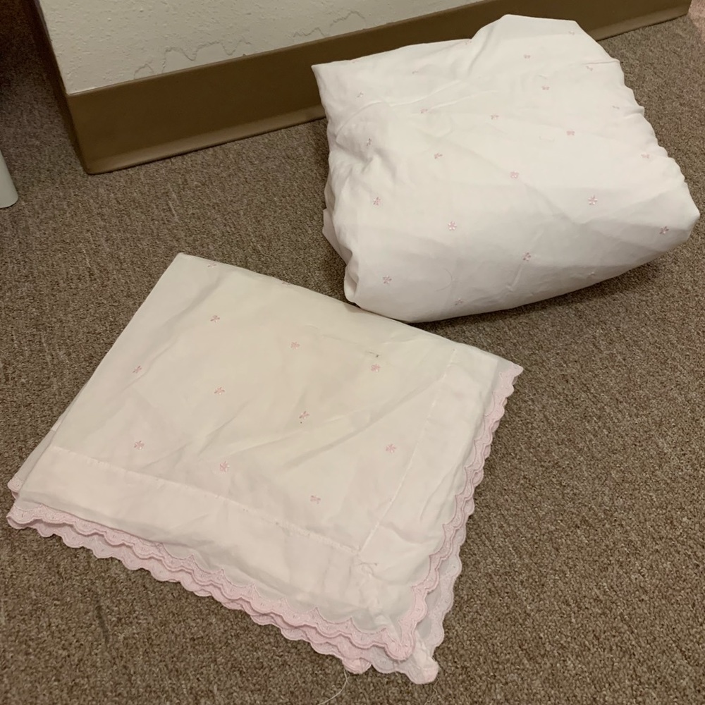 RARE Simply Shabby Chic Queen Duvet Cover/Sham Set White Pink Floral 100% Cotton